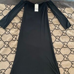 NWT Zara Black Off the Shoulder Maxi Dress size M.
